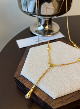 LJW 瑞秋同款金色沙漏小蛮腰项链vintage微镶锆石优雅锁骨链Y字链