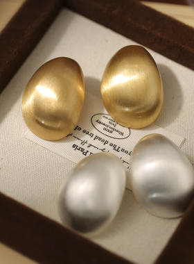 LJW 小众设计拉丝金属椭圆鹅蛋耳钉高级感耳环欧美风轻奢极简耳饰