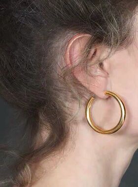 欧美博主推荐ins时髦金属耳圈粗C形镂空开口圈金属耳环hippop耳圈