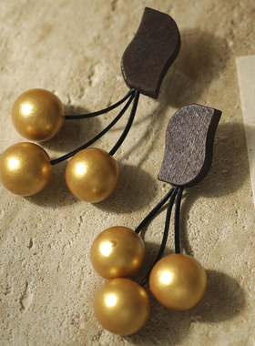 LJW 小众设计木质金色珠夸张流苏耳饰法式复古大气monies檀木耳环