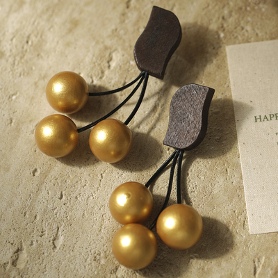 LJW 小众设计木质金色珠夸张流苏耳饰法式复古大气monies檀木耳环