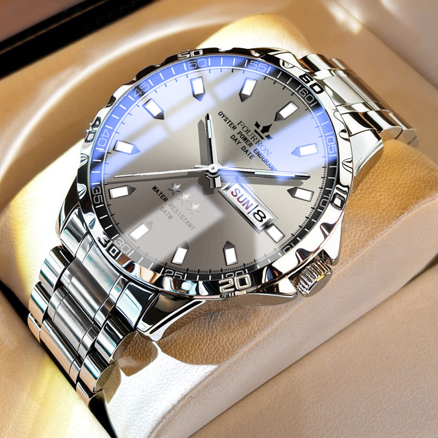 正品全自动非机械表镂空时尚双日历夜光钢带双边扣男士学生礼物