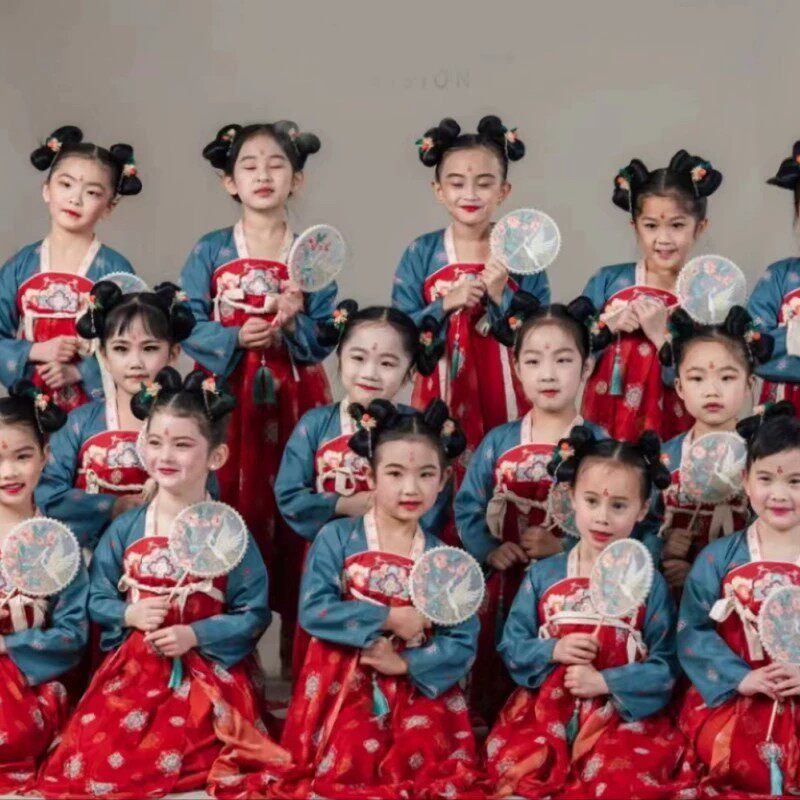 桃花笑儿童汉服演出服中国风古典六一女童汉唐襦裙胭脂装舞蹈服