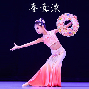 女童春意浓舞蹈服儿童独舞斗笠道具傣族演出服民族练习裙表演服装