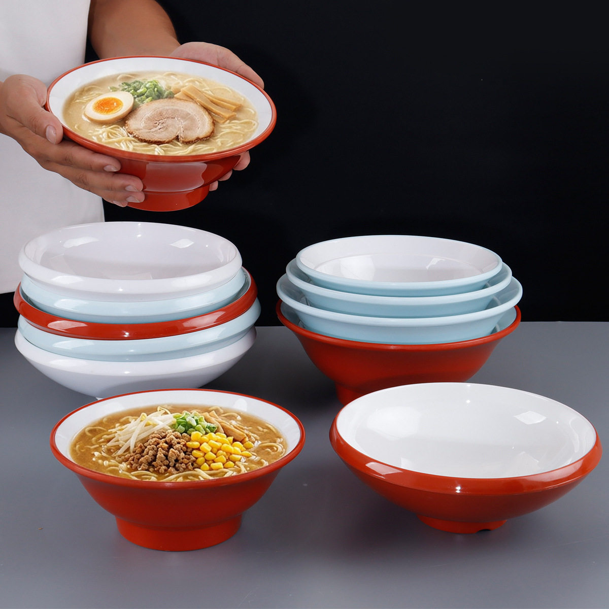 密胺餐具高级感碗仿瓷北欧双色