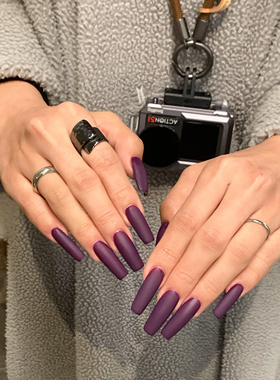 紫气东来新款秋冬美甲紫色法式穿戴甲可拆卸可爱风辣妹