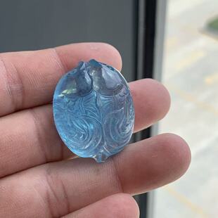 天然海蓝宝雕刻双鱼吊坠女款魔鬼蓝双鲤鱼吊坠海蓝宝石鱼项链时尚