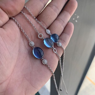 天然海蓝宝手链女款S925纯银女士轻奢小众设计生日礼物送女友