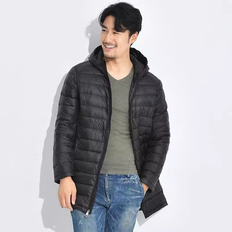 男士中长款连帽轻薄羽绒服超轻便