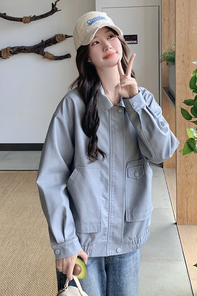 蓝色又酷又飒pu皮衣外套女2025年秋季新款美式超好看减龄夹克上衣,女装皮衣,2C013