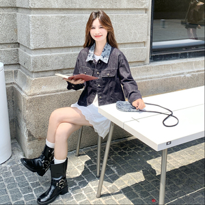 减龄复古碎花拼接翻领牛仔外套女春秋2025新款流行爆款超火高级感图片