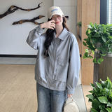 蓝色又酷又飒pu皮衣外套女2025年秋季新款美式超好看减龄夹克上衣，女装皮衣，2C013
