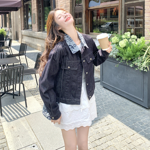 减龄复古碎花拼接翻领牛仔外套女春秋2025新款流行爆款超火高级感图片