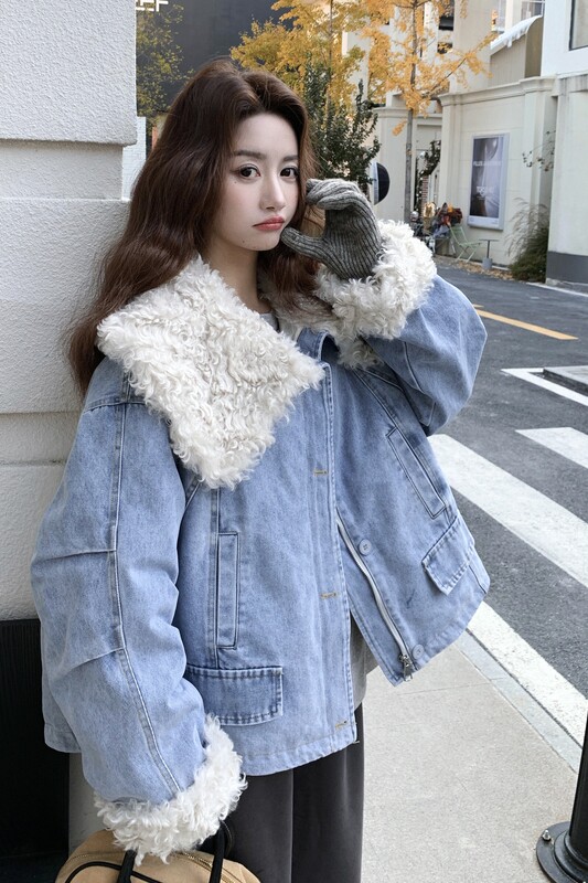 2025冬新款大翻领牛仔羽绒服90白鸭绒13210-P280-K420,女装棉衣/棉服,2C013