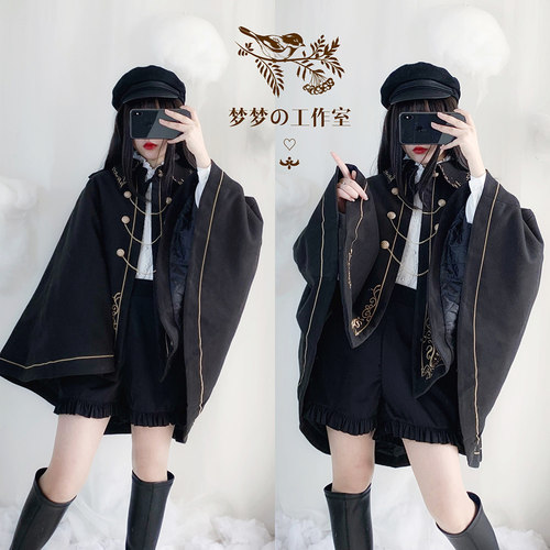 刺绣中长呢子斗篷涤纶