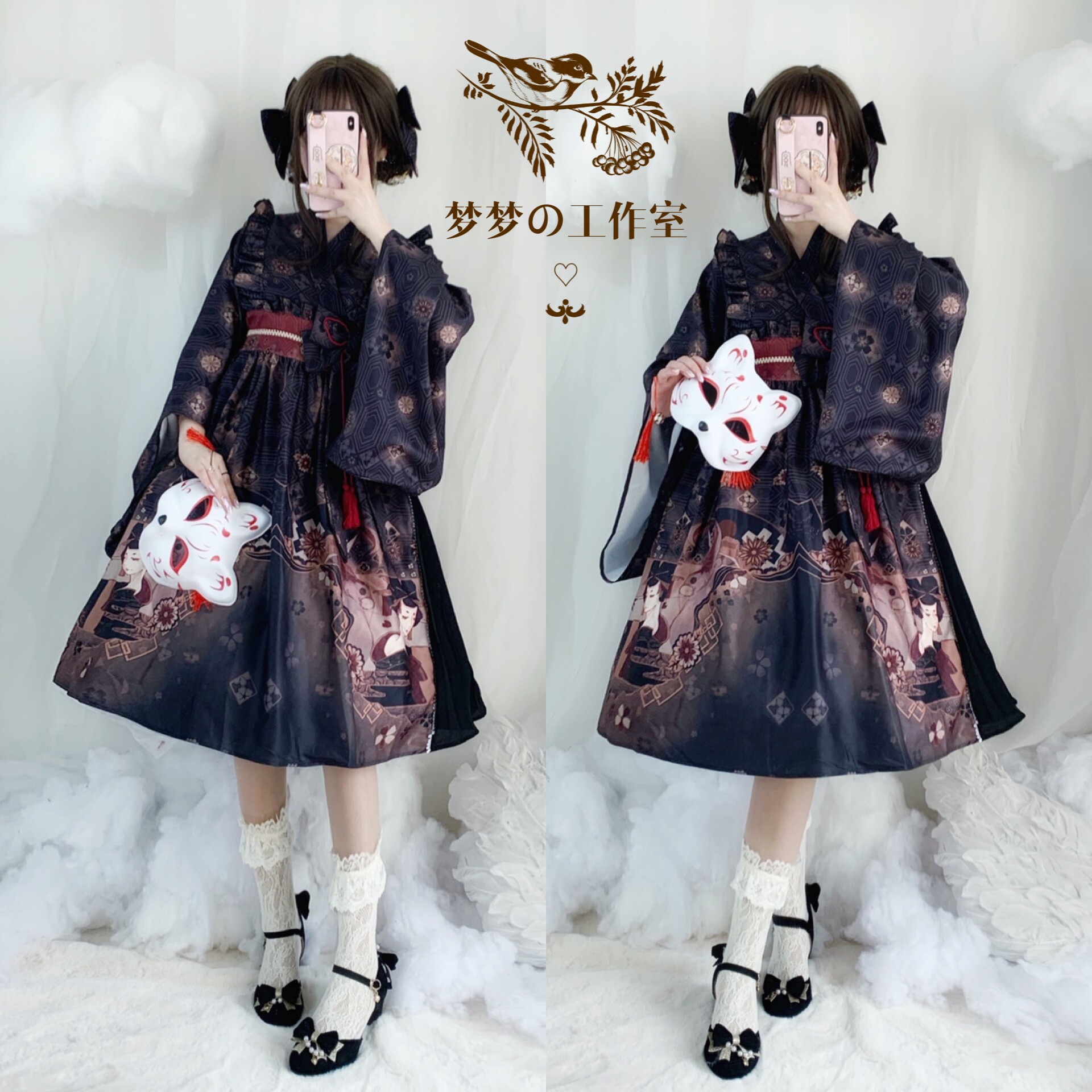 原创设计汉元素和风樱井美姬op暗黑lolita洛丽塔日常茶会连衣裙