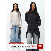 SQUARE CIRCLE 方圆木耳边斜肩一字领烫钻微透慵懒堆感羊毛毛衣