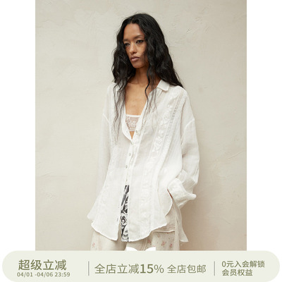 SQUARE CIRCLE 方圆苎麻蕾丝拼接不规则立裁设计感长袖衬衣上衣