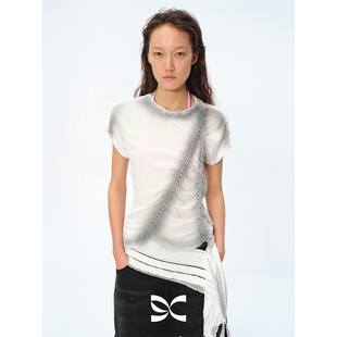Square T恤 Circle方圆小众设计感不规则编织麻花喷染短袖