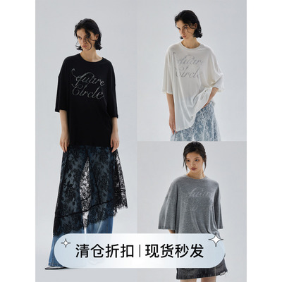 square circle方圆烫钻字母设计感宽松阔版百搭短袖圆领夏季t恤