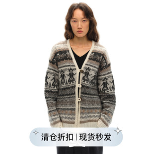 Square 毛衣外套 Circle方圆新年圣诞马海毛费尔岛提花围巾开衫