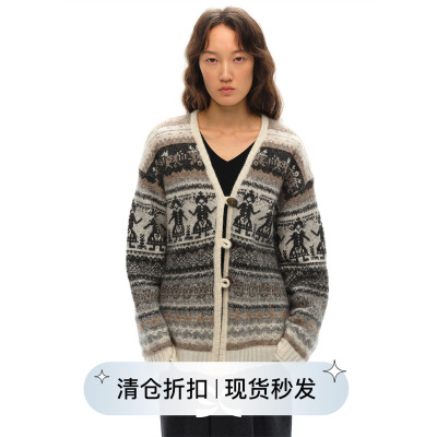 费尔岛提花围巾开衫毛衣外套