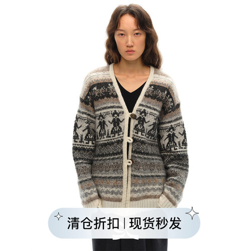 费尔岛提花围巾开衫毛衣外套