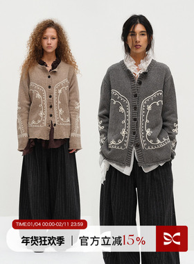 SQUARE CIRCLE 方圆艺术感立体线条刺绣针织开衫叠搭毛衣外套