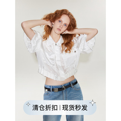 肌理感天丝宽松短袖衬衣防晒罩衫