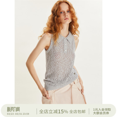 镂空针织polo短袖T恤上衣