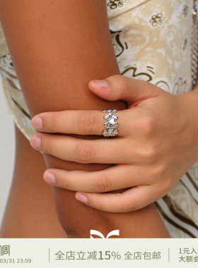 SQUARE CIRCLE方圆 原创小众设计立体繁花高级开口可调节指环戒指