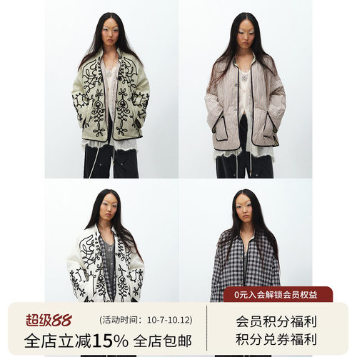 SQUARE CIRCLE 方圆新中式正反两穿绣花条纹廓形薄羽绒保暖外套
