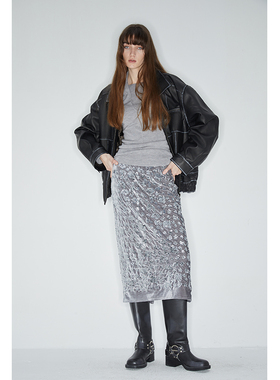 square circle方圆氛围感立体剪裁灰色早秋设计感亮片裙A字半身裙