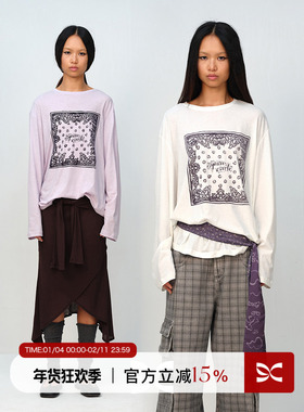 SQUARE CIRCLE 方圆原创设计感图腾植绒印花宽松休闲长袖T恤