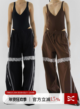 squarecircle方圆【胶囊系列】防水防污蕾丝拼接宽松休闲阔腿长裤