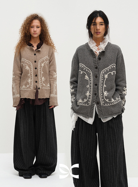 SQUARE CIRCLE 方圆艺术感立体线条刺绣针织开衫叠搭毛衣外套