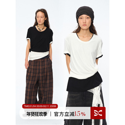 正肩纯色打底上衣叠穿T恤短袖