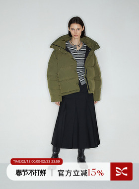 square circle方圆 立领设计90白鸭绒宽松短款加厚军绿色羽绒服