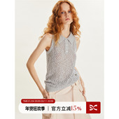 上衣浅灰色薄款 square circle方圆亚麻手感镂空针织polo短袖 上衣