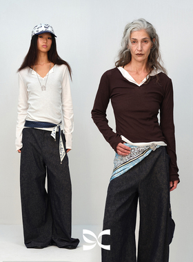 SQUARE CIRCLE 方圆全棉微透基础V领开领正肩修身显瘦长袖T恤