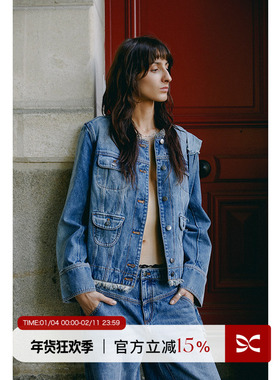[明星同款] square circle方圆复古蓝色水洗做旧廓形牛仔夹克外套