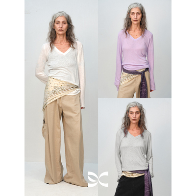 SQUARE CIRCLE 方圆亚麻棉基础V领微透百搭叠穿舒适休闲长袖T恤