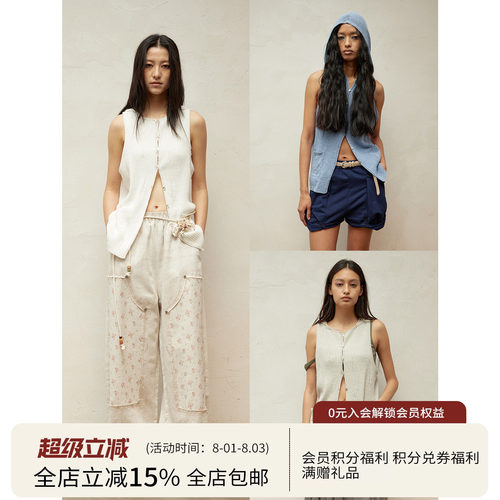 SQUARE CIRCLE 方圆夏日清凉感无袖玫瑰刺绣微透街头针织连帽开衫