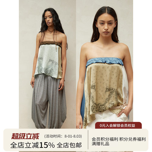 【欧阳娣娣同款】SQUARE CIRCLE 两穿海洋印花撞色拼接不规则抹胸