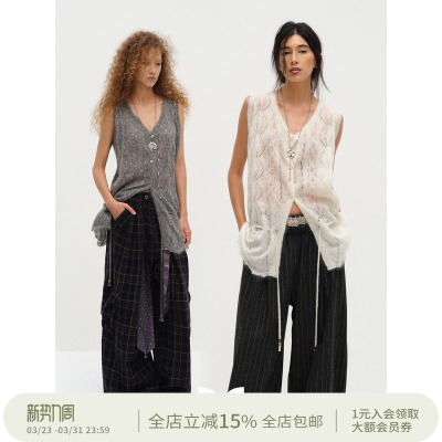 Square Circle 方圆马海毛系带抽绳开衫慵懒休闲叠穿毛衣背心上衣