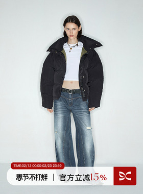 square circle方圆 立领设计90白鸭绒宽松短款加厚黑色羽绒服