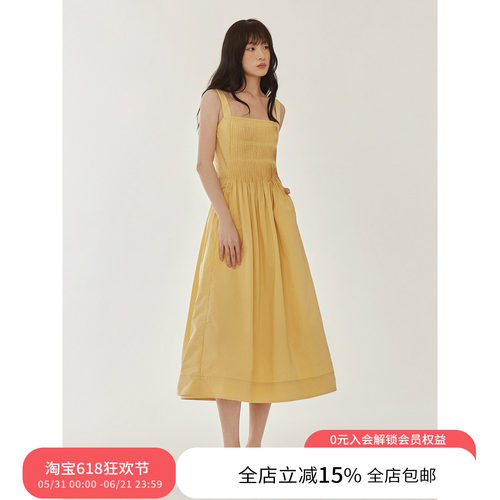 原创设计大摆裙纯色后背镂空