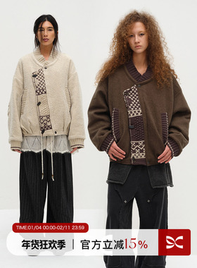 SQUARE CIRCLE 方圆设计感复古拼接费尔岛毛织肌理感时髦棉服外套