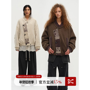 SQUARE CIRCLE 方圆设计感复古拼接费尔岛毛织肌理感时髦棉服外套