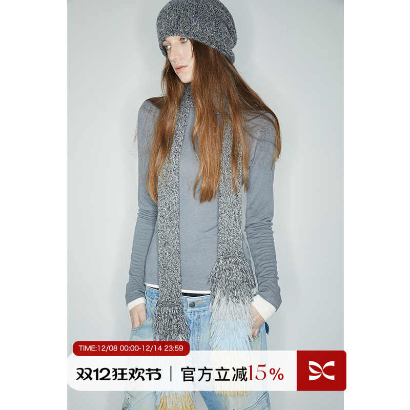 软糯婴驼羊毛撞色流苏围巾